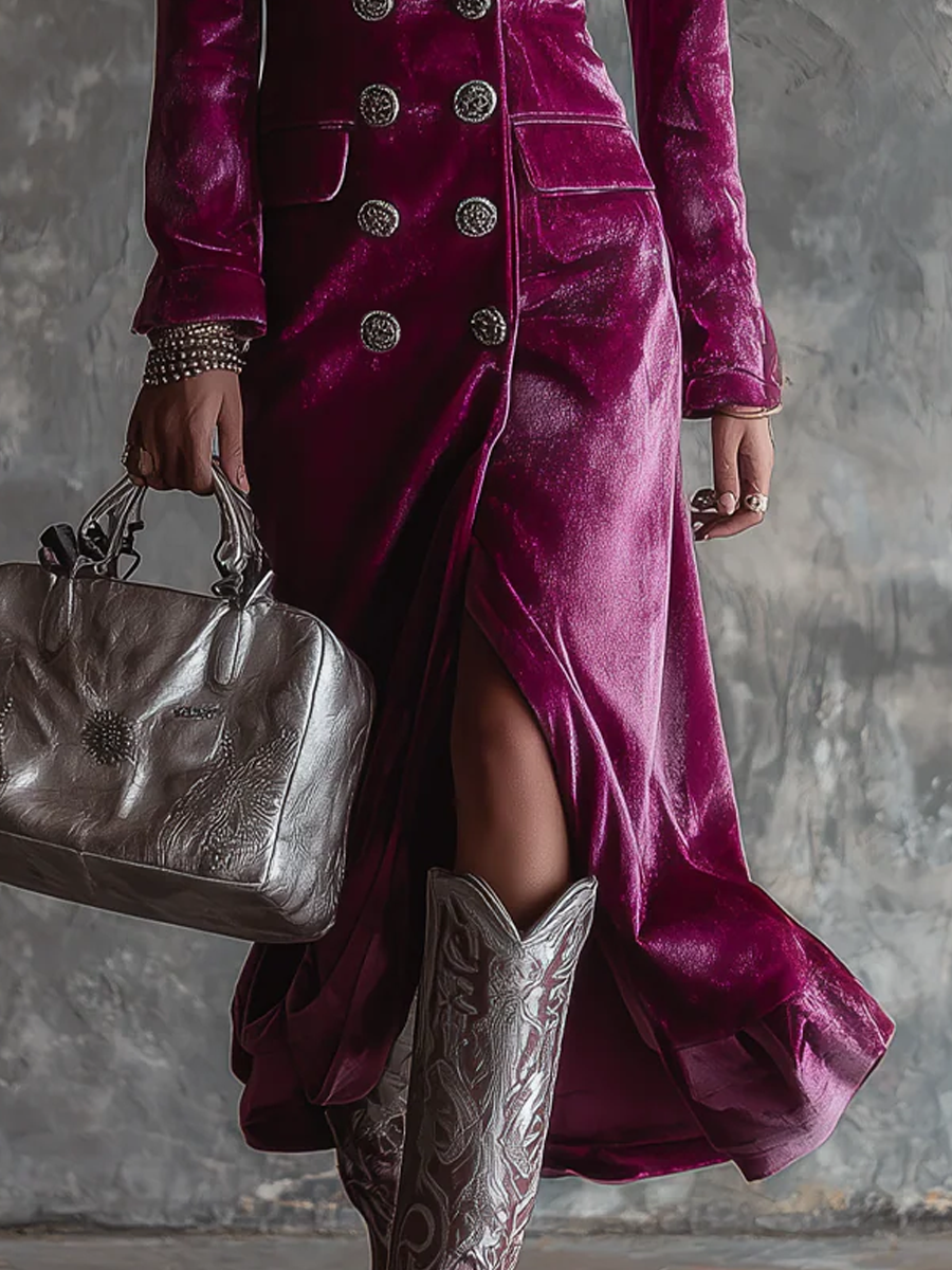 SEVILLE | Vintage Button-down Velvet Long Blazer