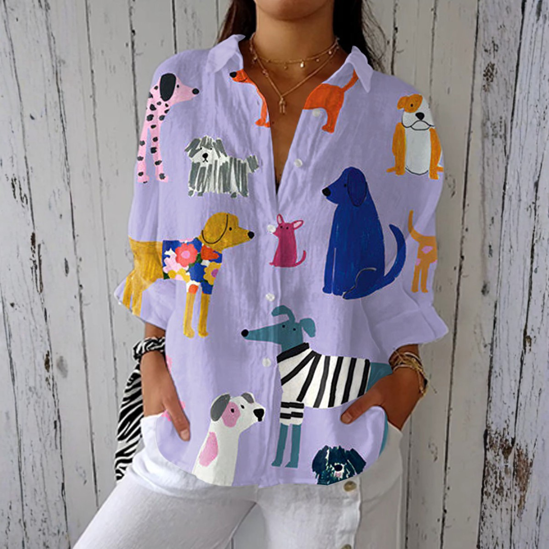 Helena | Playful Dog Print Blouse
