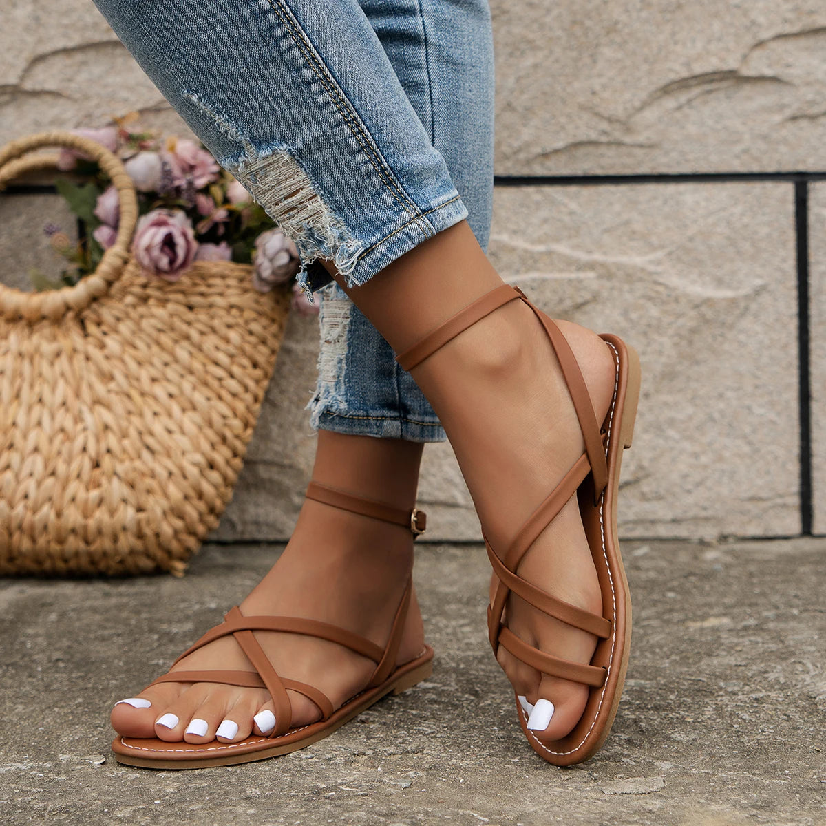 Casual Roman Women's Sandals with Zipper Back